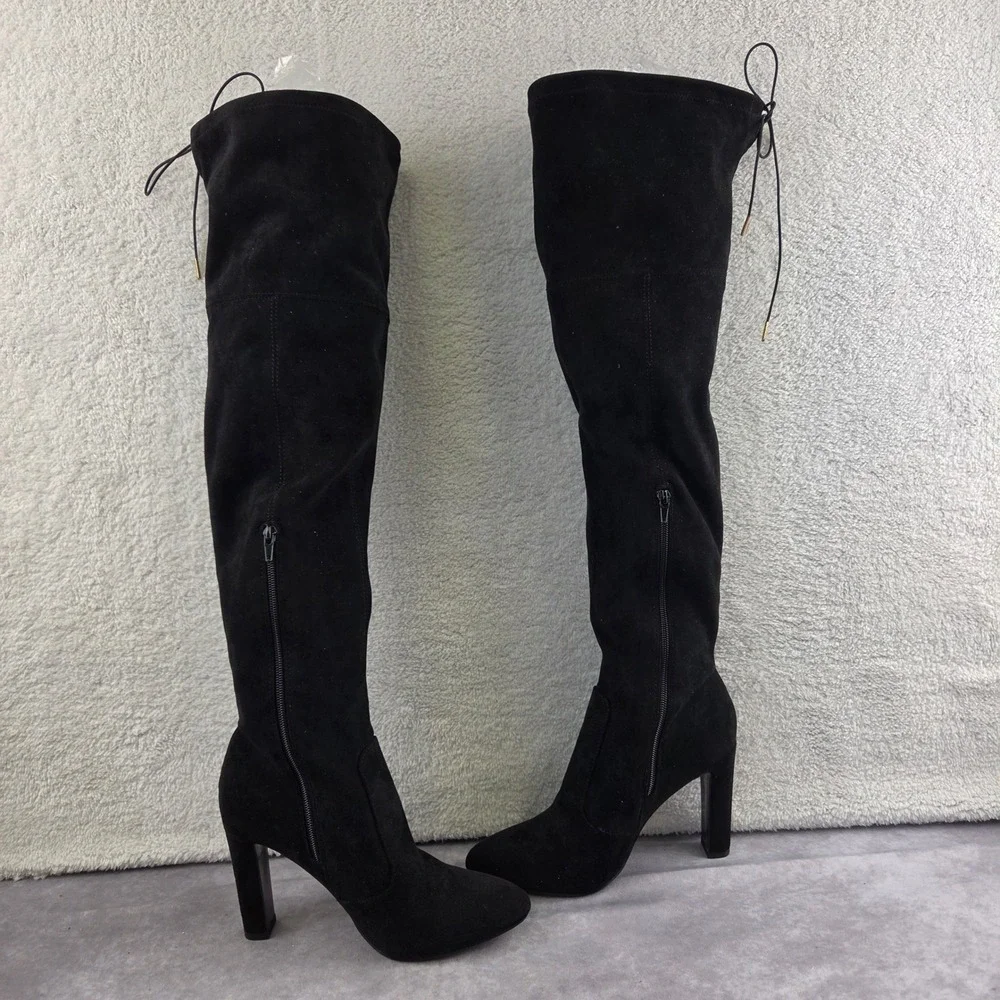 JESYNA Womens Black Faux Suede Over The Knee Block Heel Boots Size 9.5 US